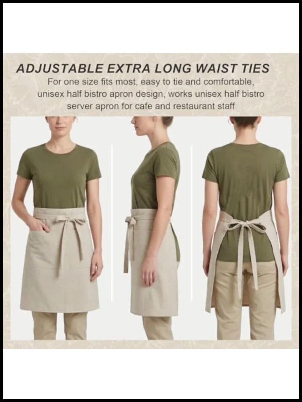 Cotton Linen Half Apron with 2 Large Pockets Bistro Server Apron Unisex Waist